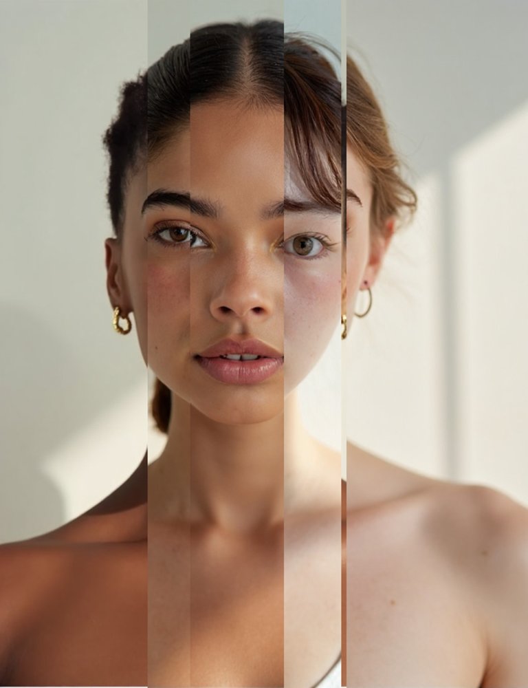 Collage of different women pictures vertically sliced
